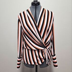 Chelsea 28 Striped Surplice Twist Front V Neck Blouse Top Women's Medium